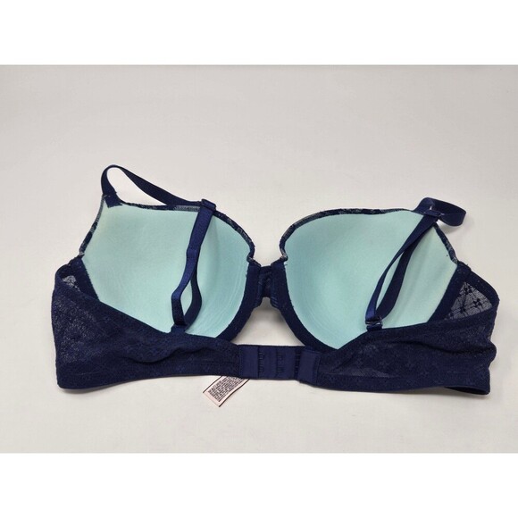 VICTORIA'S SECRET LINED DEMI BRA NAVY BLUE LACE PEACOCK BLUE WOMEN 36C SEXY - Picture 5 of 12